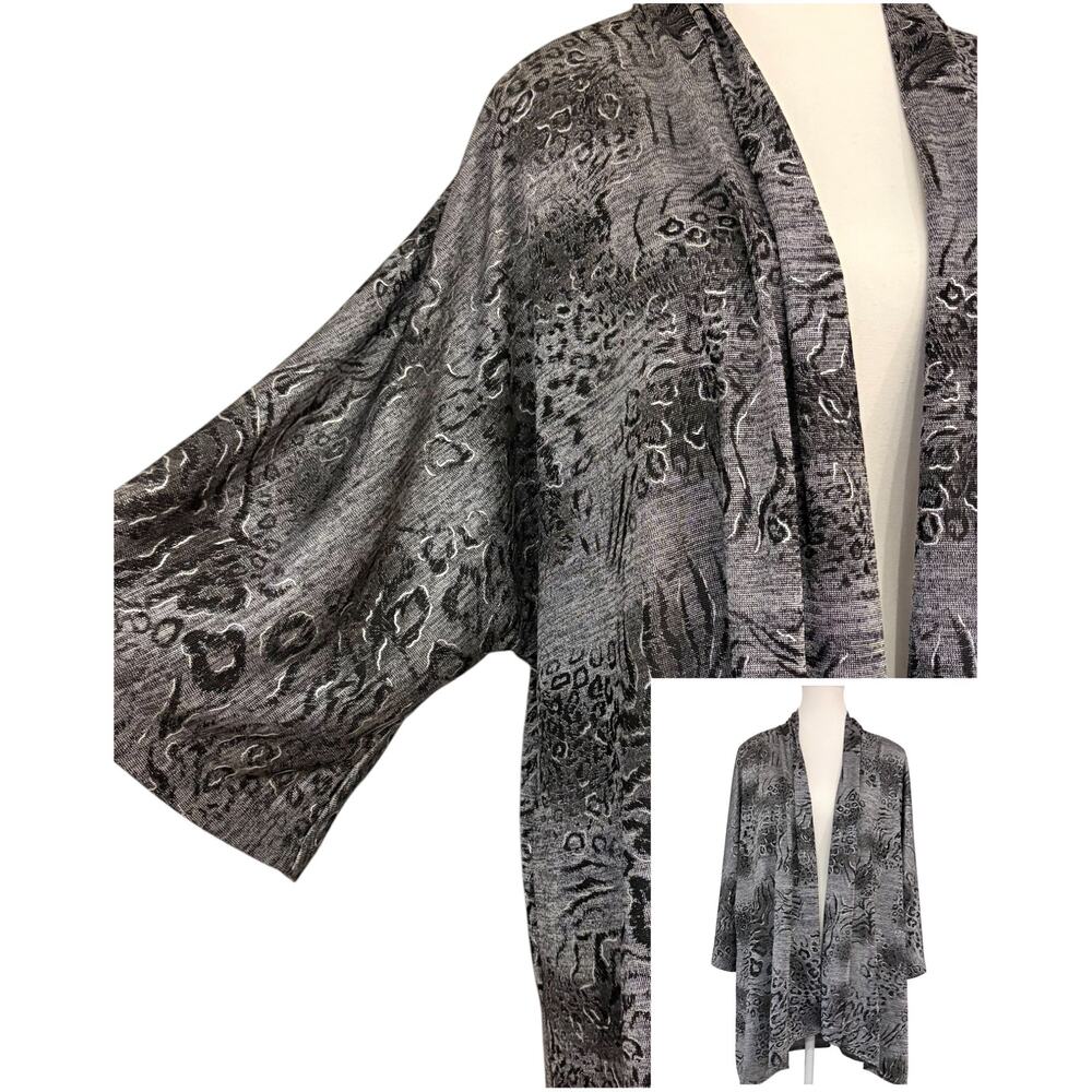 NEW Chicos Travelers Animal Print Open Front Cardigan Gray Metallic L/12 Chico 2